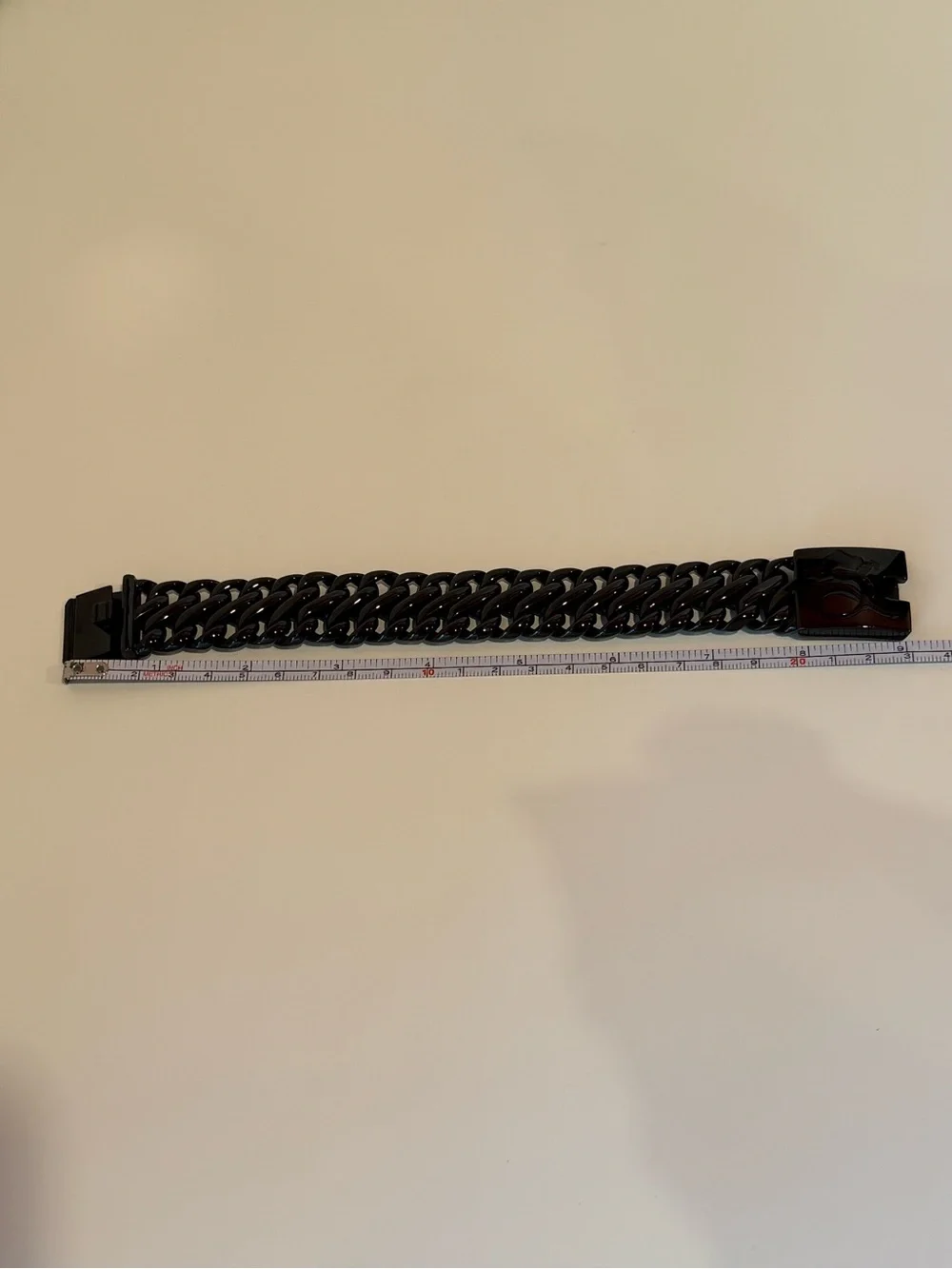Glossy Black Chunky Chain Bracelet with Dragon Design